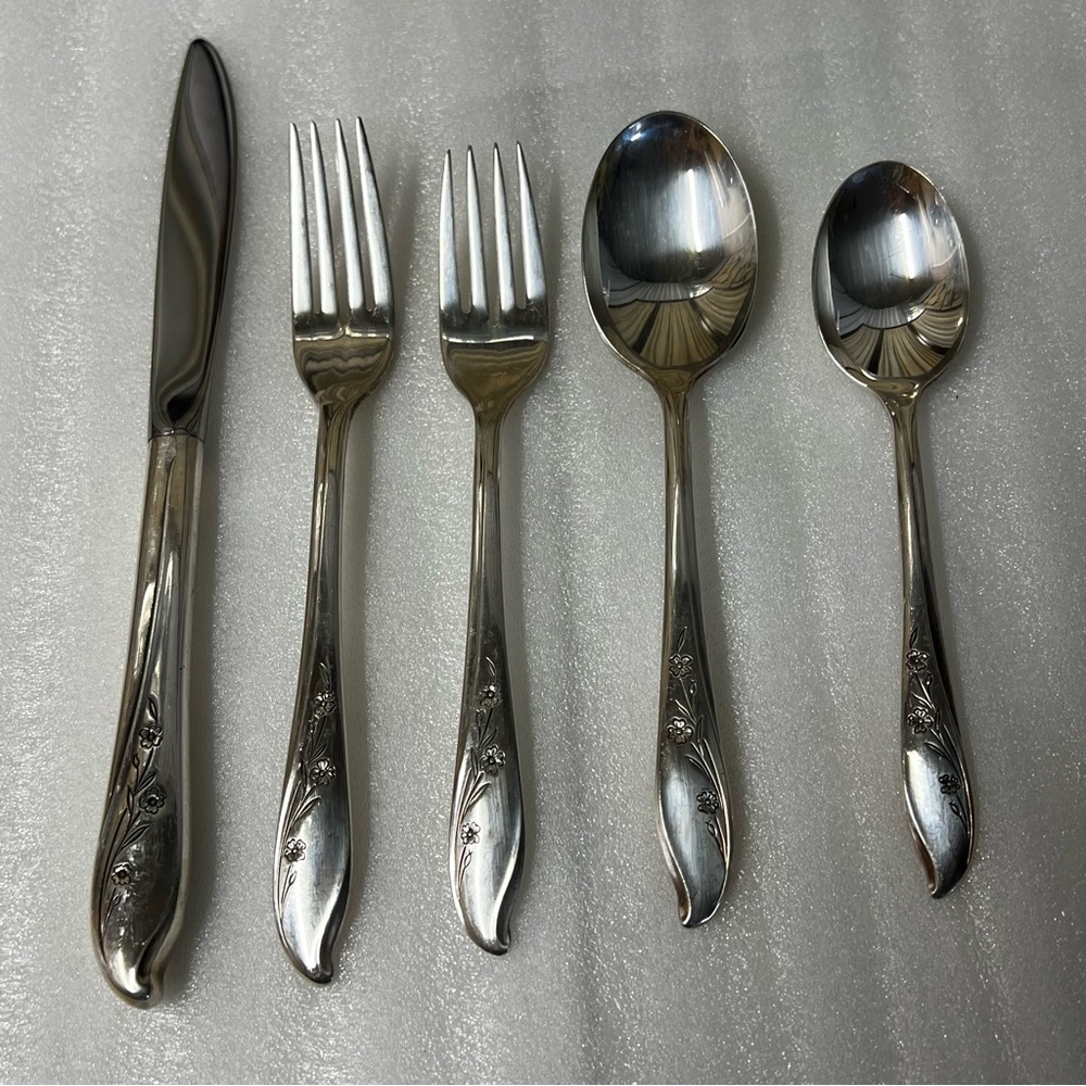 1847 Roger’s Bros. Silver-plated 5 Piece Silverware Place Setting Springtime